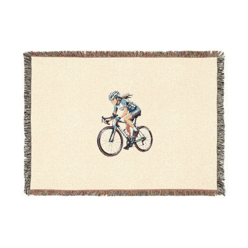 Cyclist Woven Blanket — Retro Bicycle Throw for Bike Lovers
