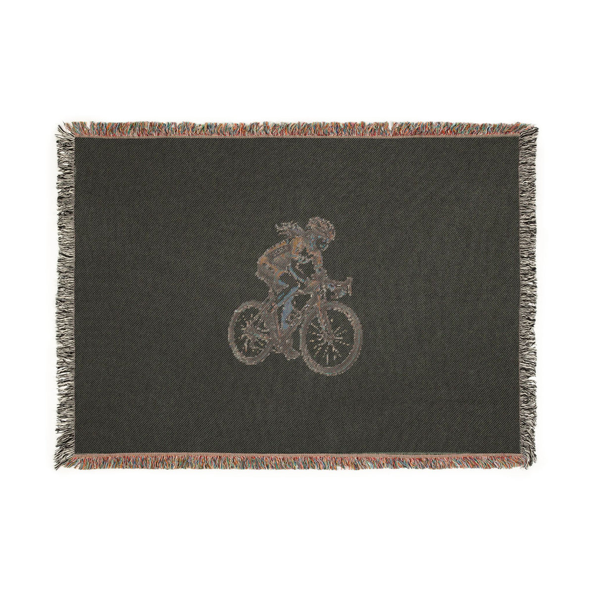 Cyclist Woven Blanket — Retro Bicycle Throw for Bike Lovers